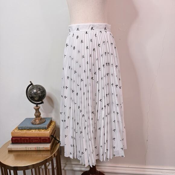 NWT Rochas Pleated Midi Skirt White Logo Effortless French Size 6 Chic - Picture 1 of 10